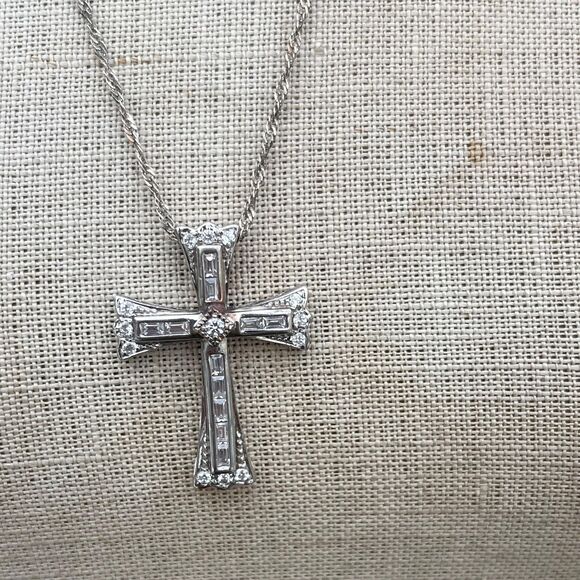 Sterling Cross Necklace with Cubic Zirconia Vintage Religious Jewelry Whimsigoth - Picture 6 of 8